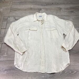 Arlotta‎ Shirt Mens XL White Linen Long Sleeve Button Up Made In Italy Casual